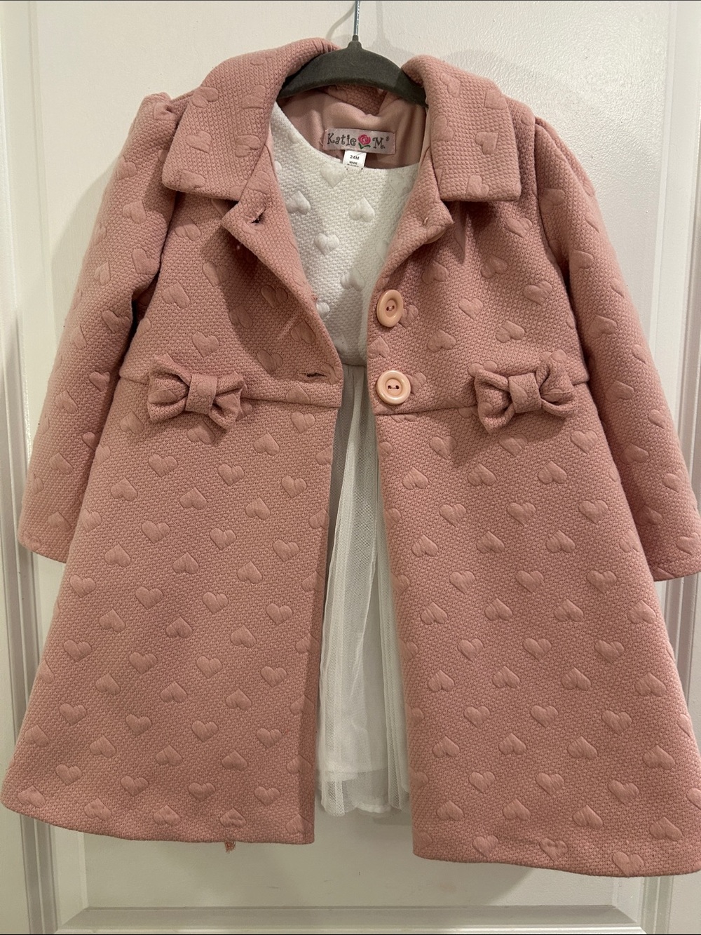 Girls' Pink Heart-Textured Dress and Coat